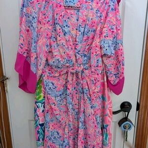 Lilly Pulitzer kimora dress pink purple silk HTF unicorn  Small snappy crabby